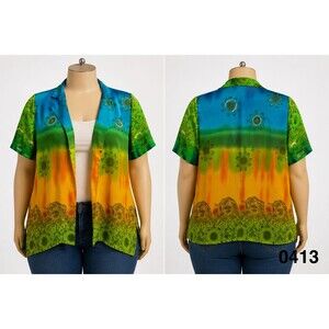 Vintage Boho Sunflower Ombre Sheer Short Sleeve Overlay – Sz Med - 0413
